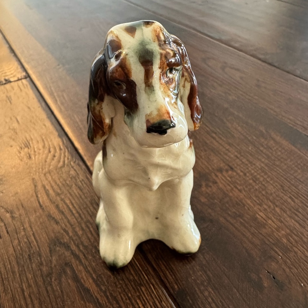 Ceramic Dog Figurine Small Brown White